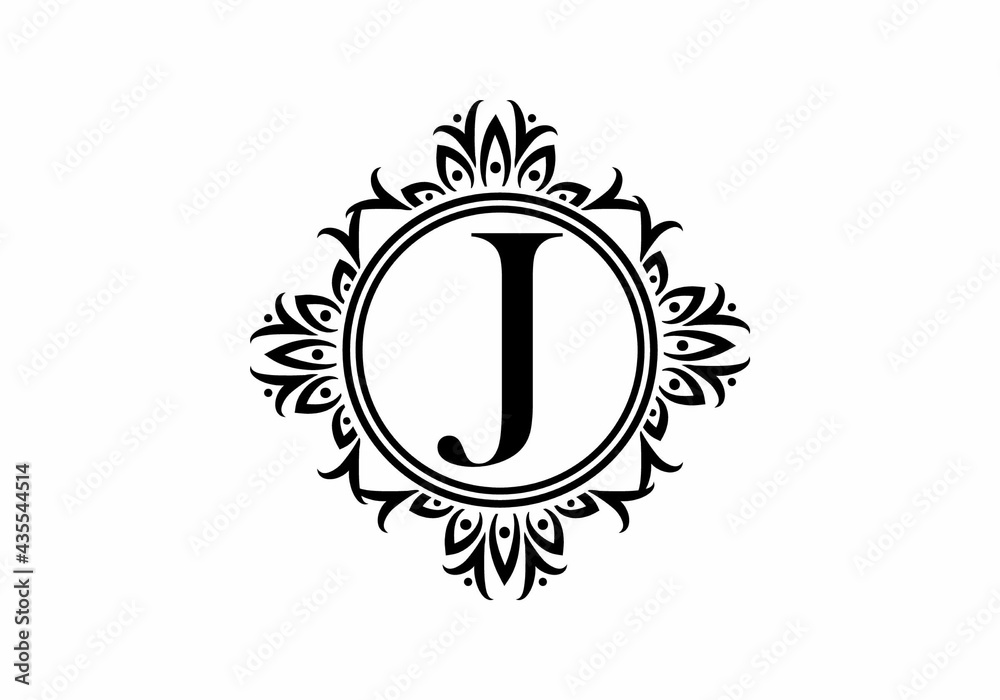 Naklejka premium Black initial J letter in classic frame