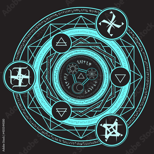 Vászonkép light blue magic incantation circle with fantasy alphabets spell (named Fotonth)