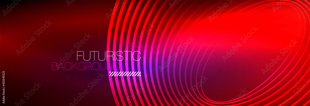 Dark abstract background with glowing neon circles. Trendy layout template for business or technology presentation, internet poster or web brochure cover, wallpaper Dark abstract background with glowing neon circles. Trendy layout template for business or technology presentation, internet poster or web brochure cover, wallpaper