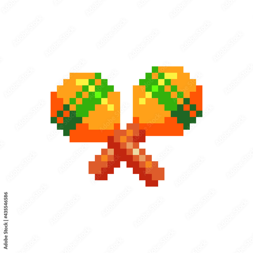 Maracas pixel art icon. Mexican maraca percussion musical instrument, rumba shaker. Isolated vector illustration. Carnival, masquerade and festive accessories. Design for stickers, logo, mobile app. Maracas pixel art icon. Mexican maraca percussion musical instrument, rumba shaker. Isolated vector illustration. Carnival, masquerade and festive accessories. Design for stickers, logo, mobile app.