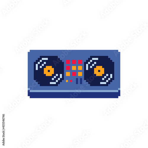 DJ console. Music icon. Pixel art. Isolated vector illustration. Retro video game sprite. Old school computer graphic style.