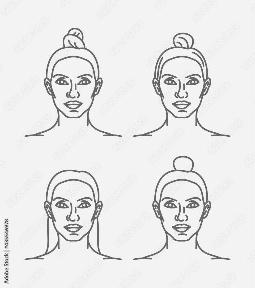 Female face linear style vector set Female face linear style vector set