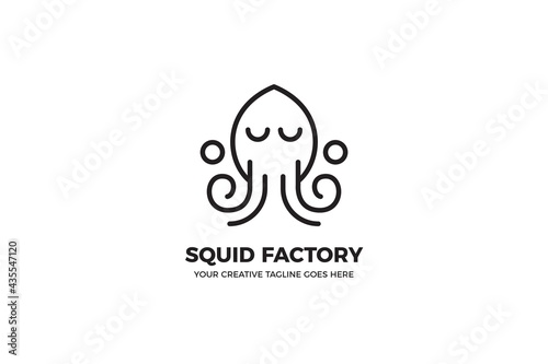 Cute Squid Minimalist Monoline Logo Template