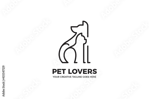 Dog and Cat Pet Care Monoline Logo Template photo