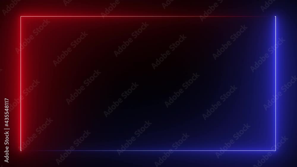 Red and blue neon effect rectangle frame line seamless looping video