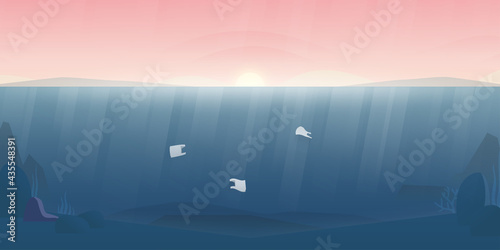 World ocean pollution concept.Plastic waste in the ocean,Underwater sea scene.Environment conservation resource sustainable.