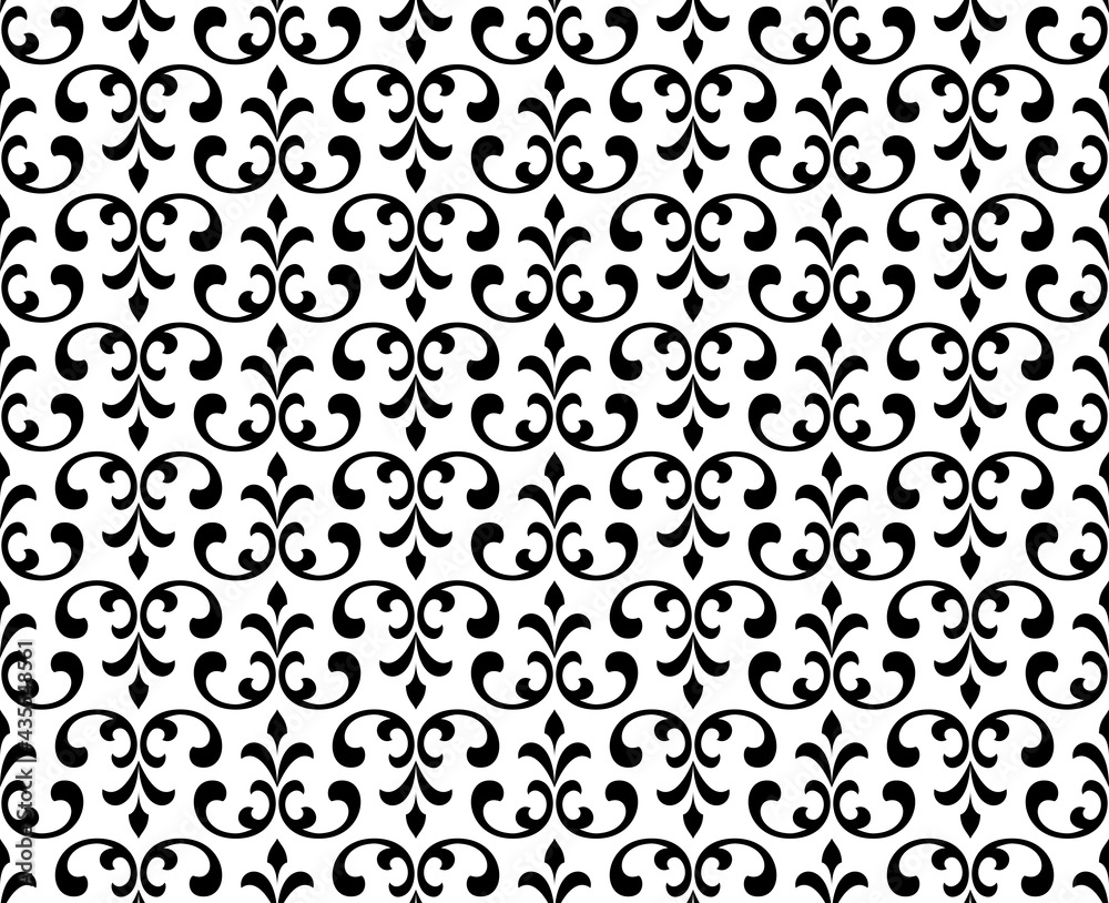 Flower geometric pattern. Seamless vector background. White and black ornament Flower geometric pattern. Seamless vector background. White and black ornament