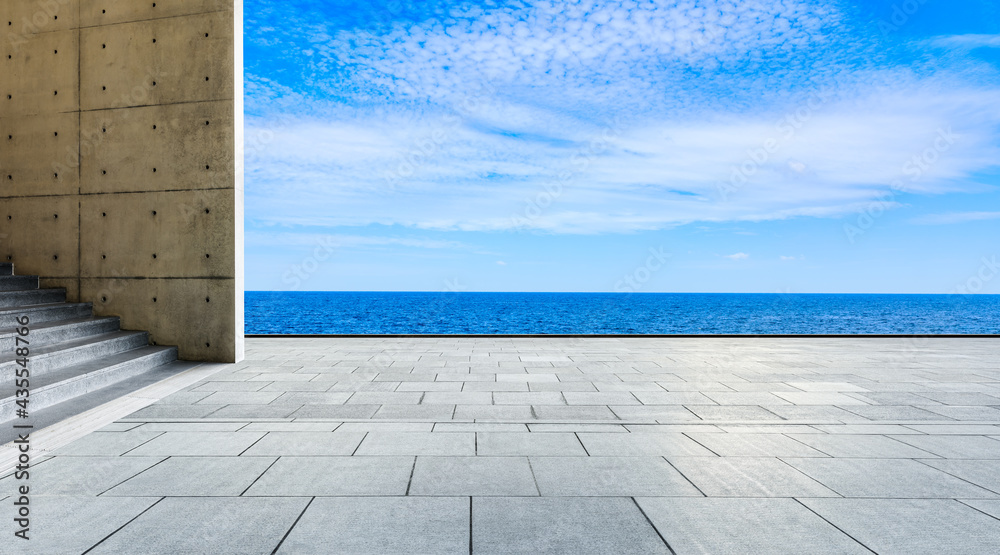 Empty square floor and blue sea scenery. Empty square floor and blue sea scenery.