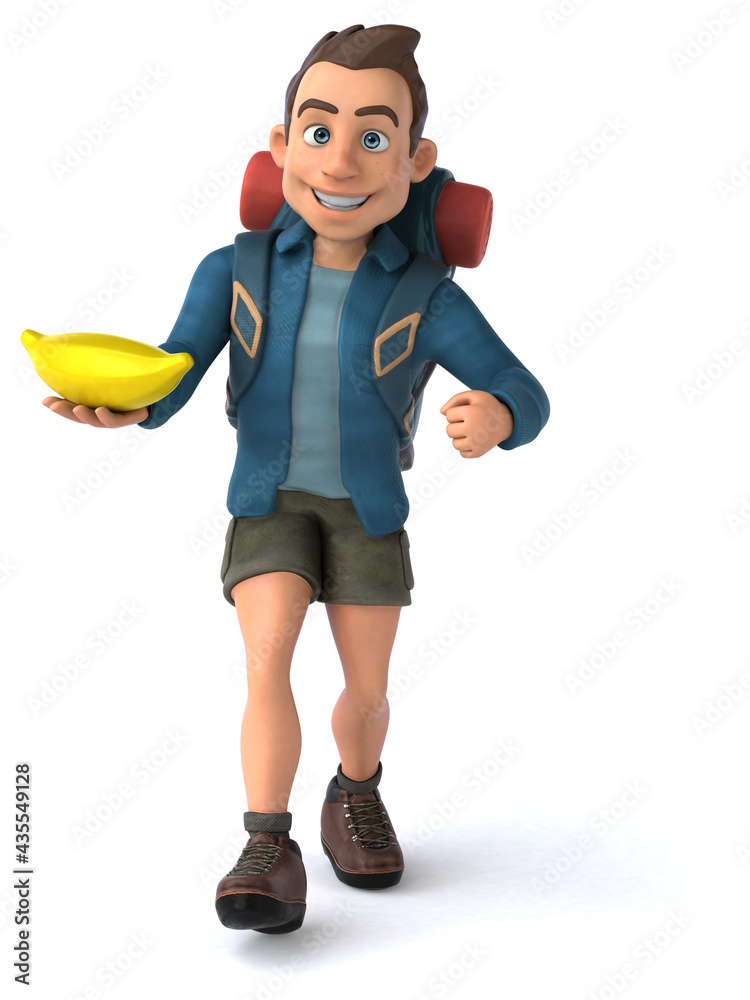 Fun illustration of a 3D cartoon backpacker Fun illustration of a 3D cartoon backpacker