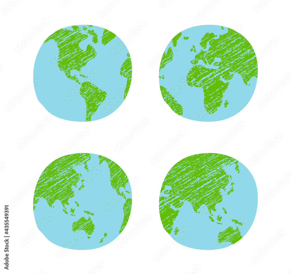 Chalked vector grunge earth (world map, globe)  illustration set