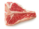 raw t-bone steak isolated on white background