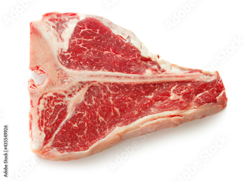 raw t-bone steak isolated on white background