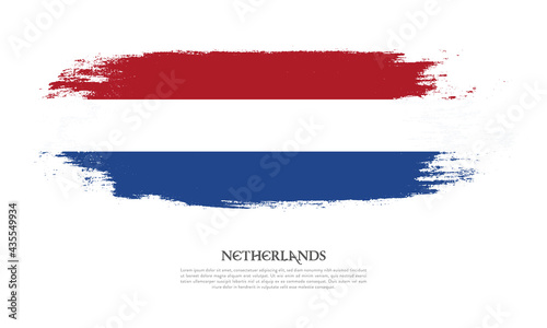 Netherlands flag brush concept. Flag of Netherlands grunge style banner background
