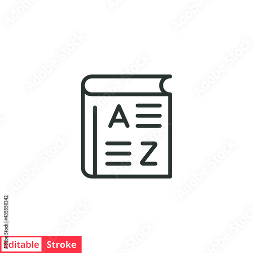 Glossary, vocabulary line icon. Simple outline icon. Grammar, english, study, symbol, dictionary, language, read, book concept. Vector illustration isolated on white background. Editable stroke EPS 10