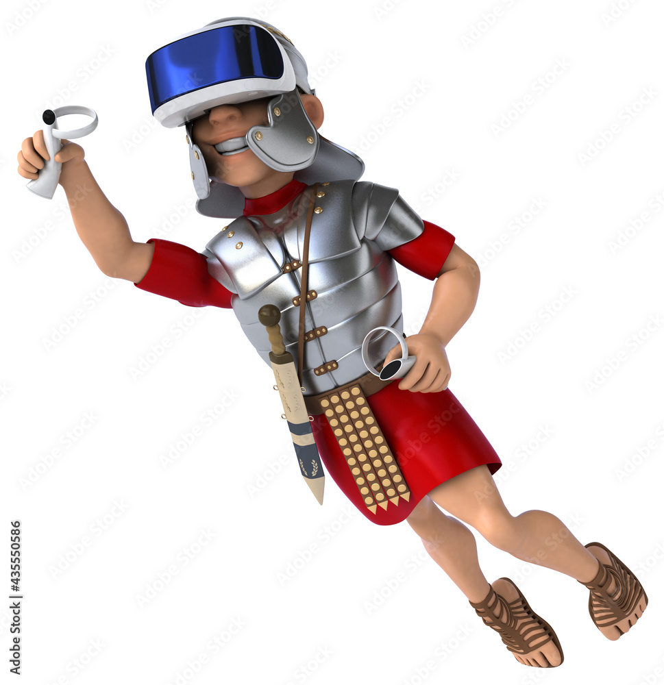 Fun 3D Illustration of a roman soldier with a VR Helmet