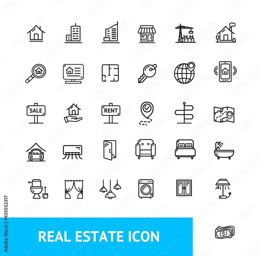 Real Estate Sign Thin Line Icon Set. Vector Real Estate Sign Thin Line Icon Set. Vector