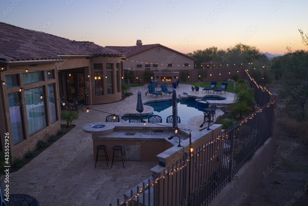 a high definition aerial view of a desert landscaped backyard in Arizona.
