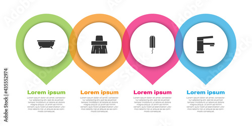 Set Bathtub, Handle broom, Sanitary tampon and Water tap. Business infographic template. Vector