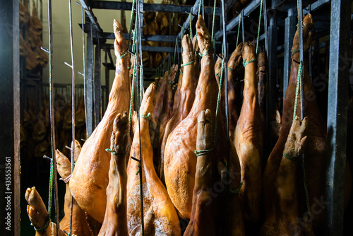 Details of some serrano hams prepared to send in a warehouse. Iberian Ham