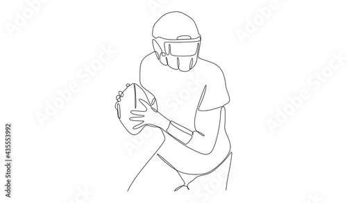 Football player in helmet keep the ball and going to throw - continuous one line drawing