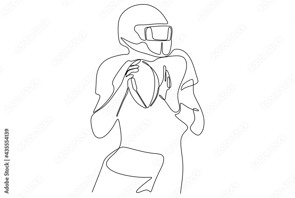 American football ready to throw the ball - continuous one line drawing