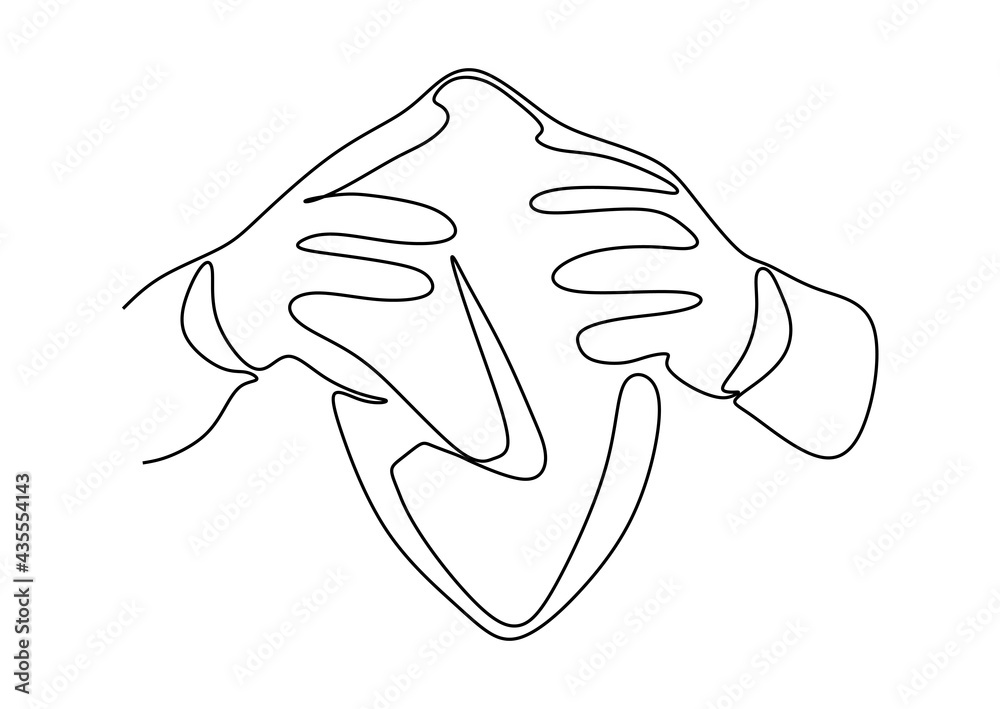 Hands hold a ball - continuous one line drawing Hands hold a ball - continuous one line drawing