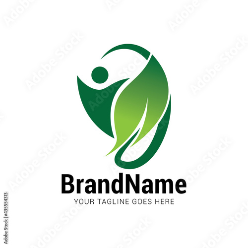 Human leaf logo icon vector template.