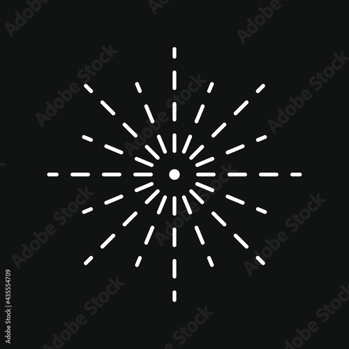 Starburst vector graphic. Sun and star burst icon. Abstract detonation and explosion. Cartoon style firework flash logo. Spark beam symbol. Explosive bomb blast flare sign.