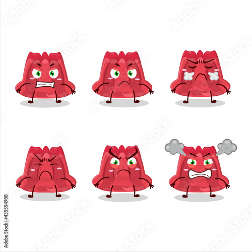 Red pudding cartoon character with various angry expressions