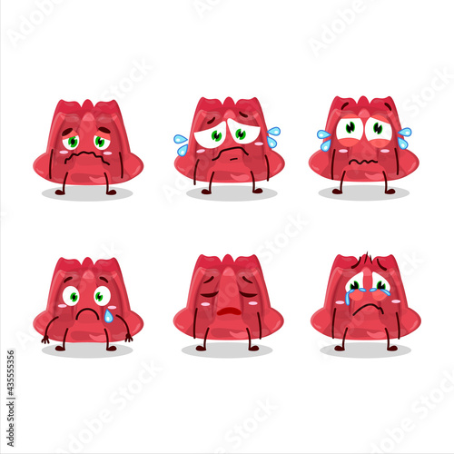 Red pudding cartoon character with sad expression