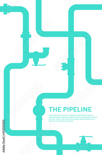 Pipeline infographic. Oil, water flat valve design. Pipeline construction isolated white