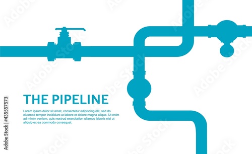 Pipeline infographic with blue and white. Oil  water flat valve vector design. Pipeline construction isolated