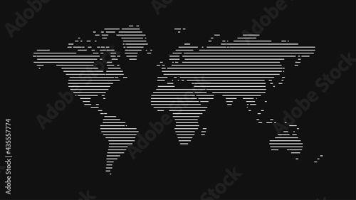 Vector illustration of a world map made from lines on a black background. Geographic banner or template.