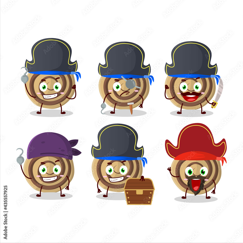 Cartoon character of cookies spiral with various pirates emoticons