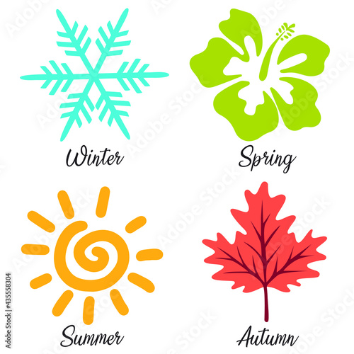 Four seasons icons set. Vector illustration symbols.