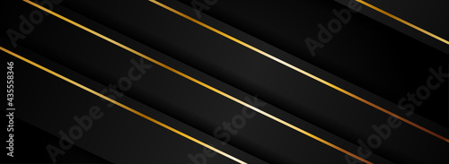 Modern Minimalism Black Background Combined with Golden Lines Element and Overlap Textured Layer. © Rtn_Studio