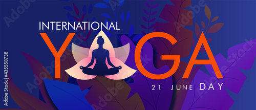 illustration of woman for 21 june-international yoga day web banner EPS10 vector. photo