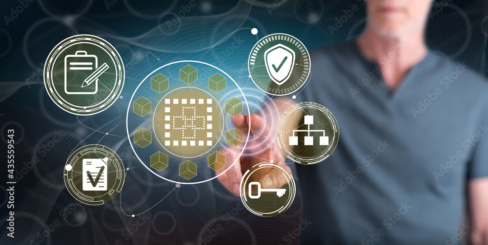 Fototapeta premium Man touching a smart contract concept