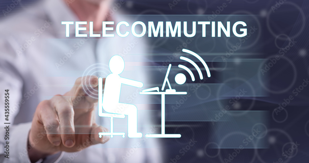 Man touching a telecommuting concept Man touching a telecommuting concept
