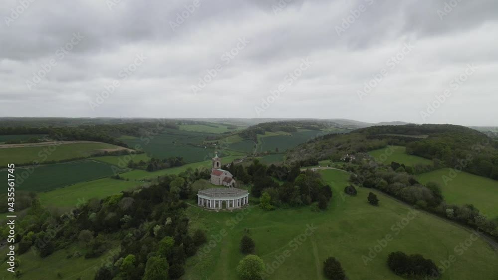 West Wycombe Hill famous landmark, St Lawrence Church Bucks UK Aerial footage West Wycombe Hill famous landmark, St Lawrence Church Bucks UK Aerial footage