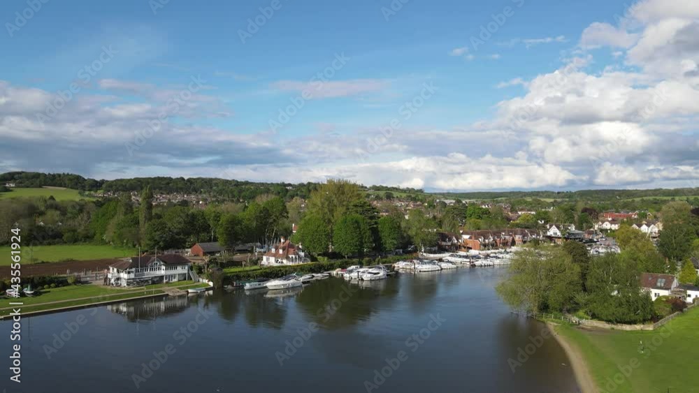 River Thames at Bourne End UK Buckinghamshire boats moored , Aerial footage 4k River Thames at Bourne End UK Buckinghamshire boats moored , Aerial footage 4k