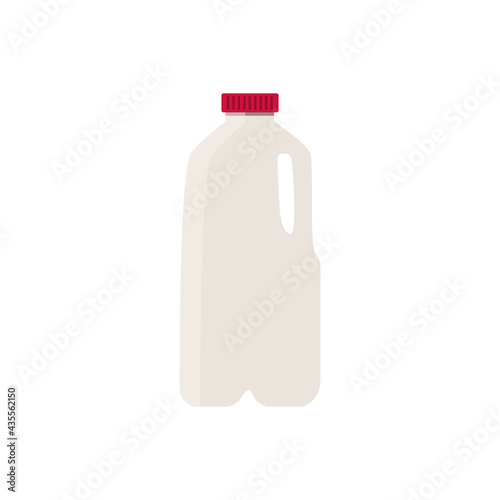 Flat vector illustration of milk in plastic half gallon jug with red cap. Isolated on white background.
