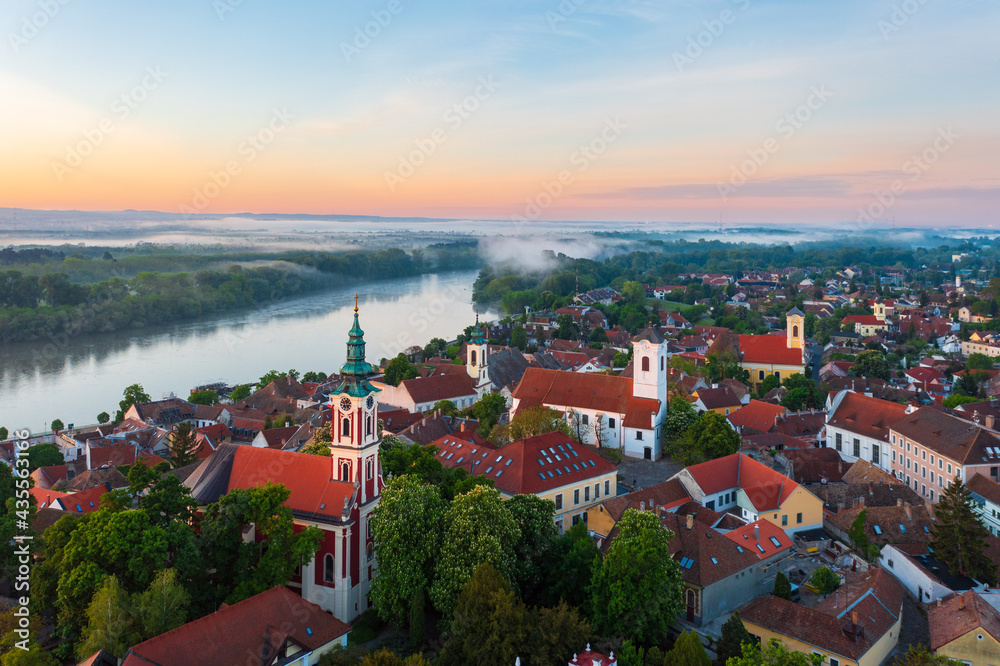 Amazing aerial cityscape about downtown of Szentendre, Hungary.
