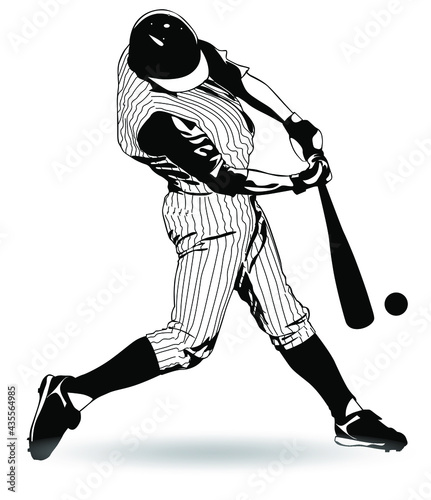 Black and white image of a baseball player hitting the ball vector illustration