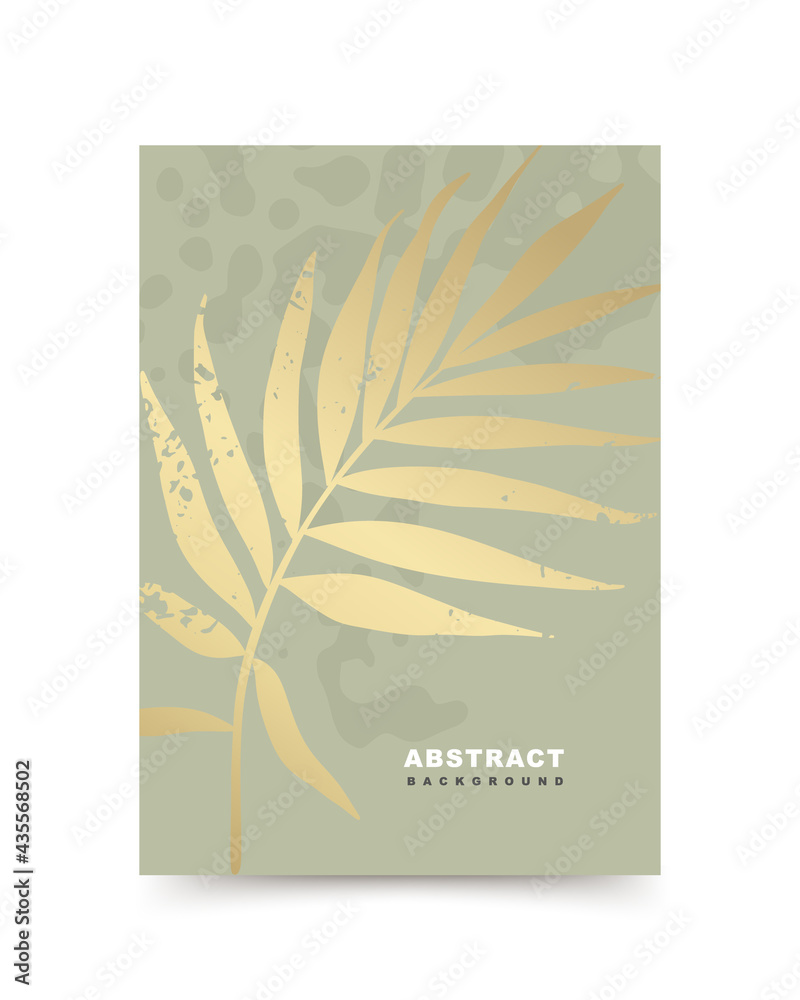 Cover design with palm branch. Tropical vector background for wedding card, menu template, poster, greeting card, presentations,  social media stories and posts, AD,  banner