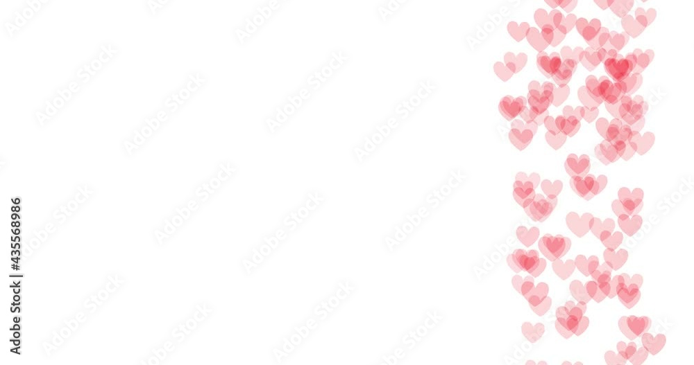 4k Seamless looped video. Border of romantic pink glittering flying hearts on white background. Empty space for text 4k Seamless looped video. Border of romantic pink glittering flying hearts on white background. Empty space for text