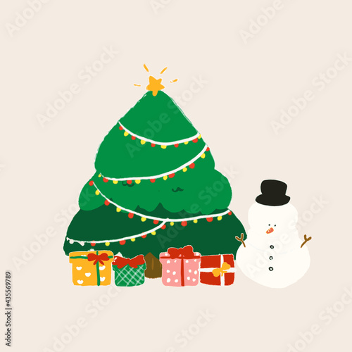 Merry Christmas cute tree and presents gifts. illustration vector  photo