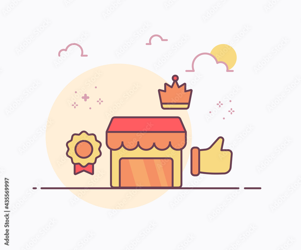 premium store concept store badge crown hand like icon with soft color solid line style