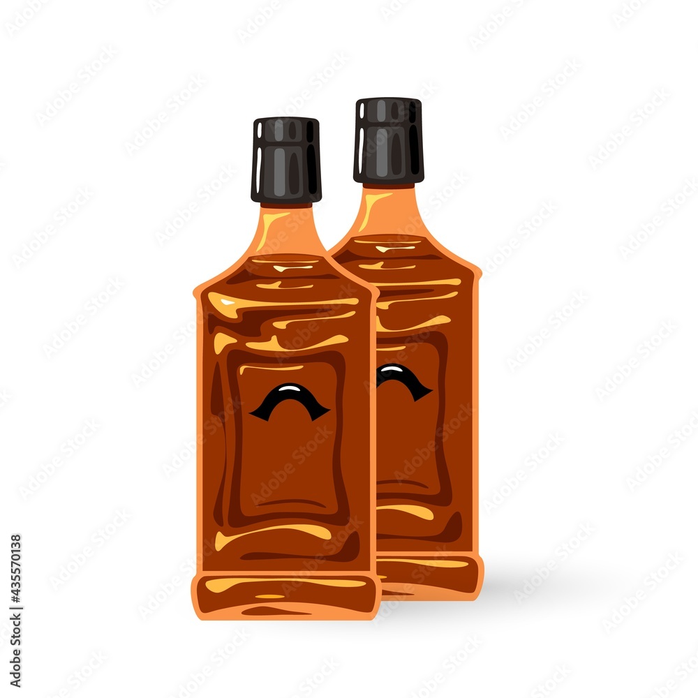 Cartoon premium brandy for restaurants and bars. Vector alcohol transport to stores, markets and night clubs. Home alcohol manufacturing and shipment concept isolated on white