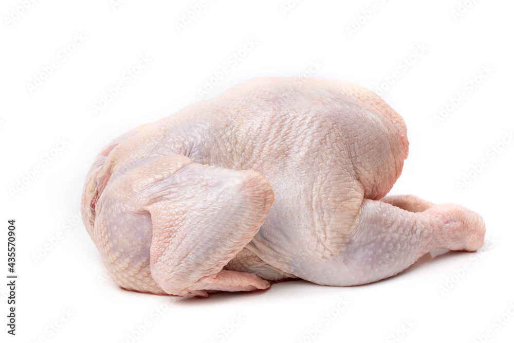 Raw chicken carcass isolated on a white background. Close-up Raw chicken carcass isolated on a white background. Close-up